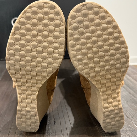 Connie Snip Tan Suede Boots Wedge Heel Faux Fur Wool Lined Zipper 7 - Picture 11 of 16